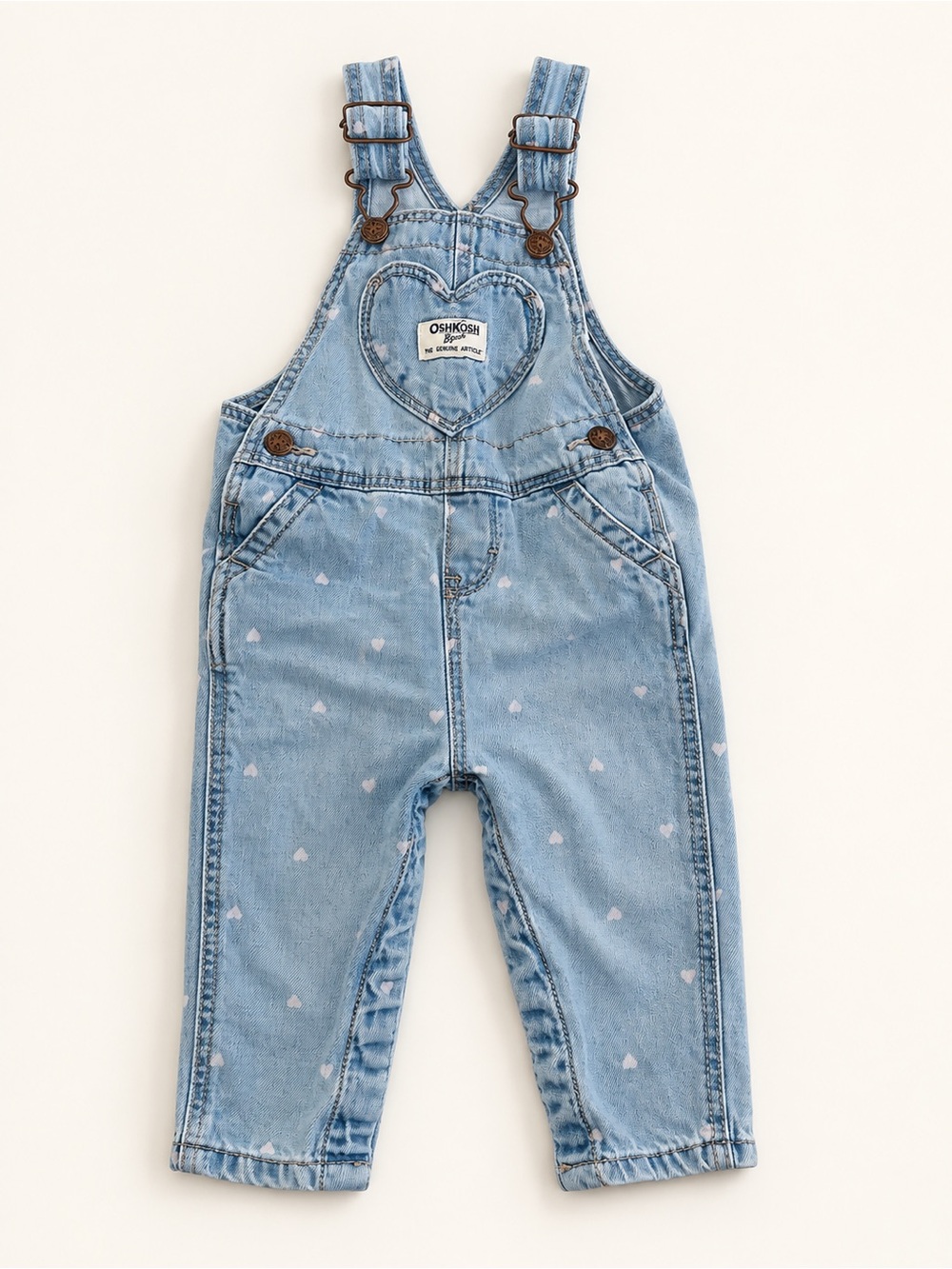 OshKosh B'gosh Heart Patch Light Blue Denim Overalls